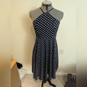 Polka Dot Halter Dress - Navy and White